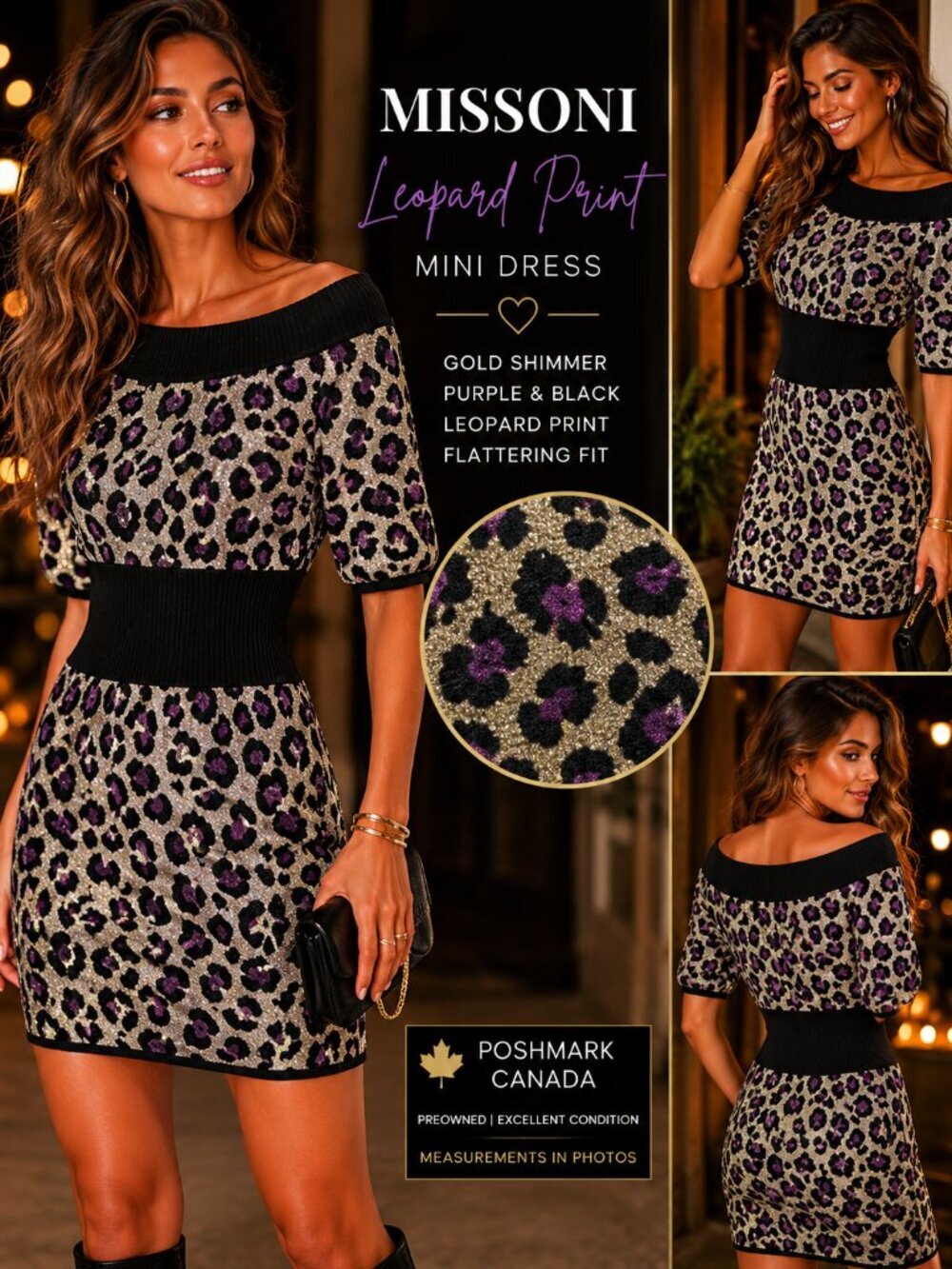 Missoni Leopard Animal Print Mini Dress Glam Knit Bodycon Party Cocktail EUC